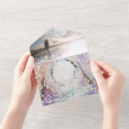 Elegant Fairytale Forest WreatPhoto Wedding All In One Uitnodiging