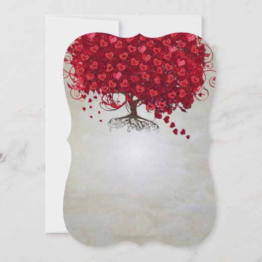 Elegant Fairytale Red Heart Leaf Tree Weddenschap Kaart (Achterkant)