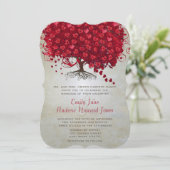 Elegant Fairytale Red Heart Leaf Tree Weddenschap Kaart (Staand voorkant)