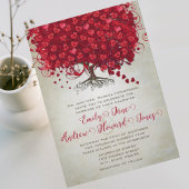 Elegant Fairytale Red Heart Leaf Tree Weddenschap Kaart