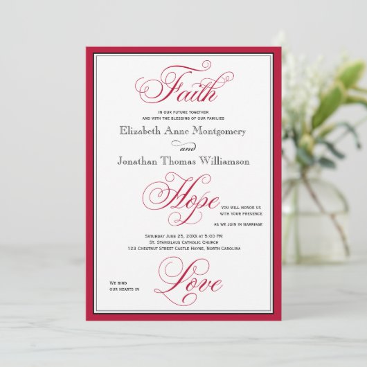 Elegant Faith Hope Love Script Weduwen Uitnodiging (Staand voorkant)