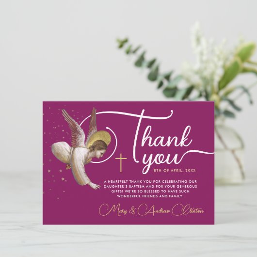 Elegant Faith Magenta Pink Angel zegeningsscript Bedankkaart (Staand voorkant)