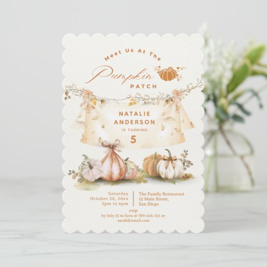 Elegant Fall Autumn Pumpkin Patch Birthday Party Kaart (Staand voorkant)