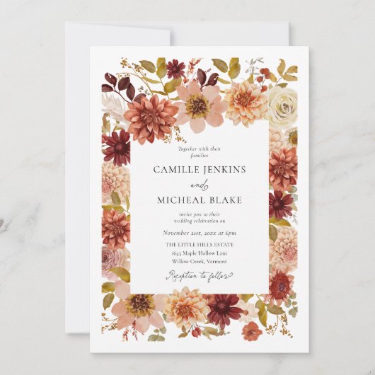 Elegant Fall Botanical Wedding Invitation Kaart (Voorkant)