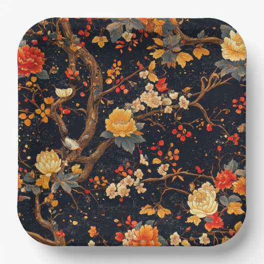 Elegant Fall Chinoiserie Paper Plate Papieren Bordje (Voorkant)