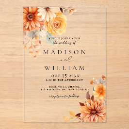 Elegant Fall Daisy Floral Wedding Acryl Uitnodigingen