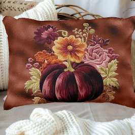 Elegant Fall Embroidered Pumpkin Flowers Accent Kussen