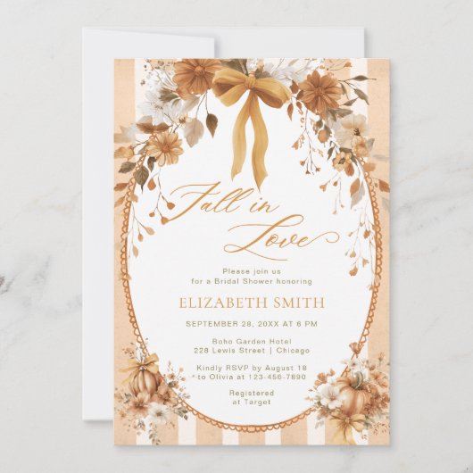 Elegant Fall Floral Bow Fall in Love Bridal Shower Kaart (Voorkant)