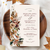 Elegant Fall Floral Burgundy Boho Autumn Wedding Kaart