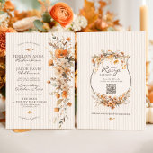 Elegant Fall Floral Ivory Striped Autumn Wedding Kaart