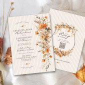 Elegant Fall Floral Ivory Striped Autumn Wedding Kaart