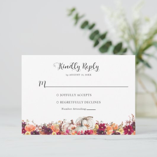 Elegant Fall Floral Pumpkin Wedding RSVP (Staand voorkant)