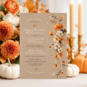 Elegant Fall Floral Rustic Kraft Autumn QR Wedding Kaart