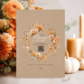 Elegant Fall Floral Rustic Kraft Autumn QR Wedding Kaart