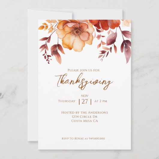 Elegant Fall Floral Thanksgiving Party  Kaart (Voorkant)