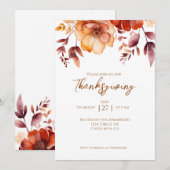 Elegant Fall Floral Thanksgiving Party  Kaart (Voorkant / Achterkant)