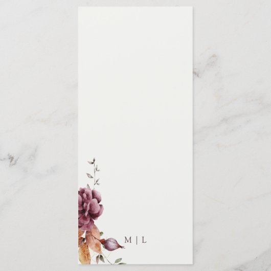 Elegant Fall Floral Wedding  Menu (Achterkant)