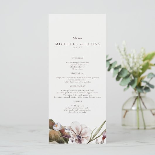 Elegant Fall Floral Wedding Menu (Staand voorkant)
