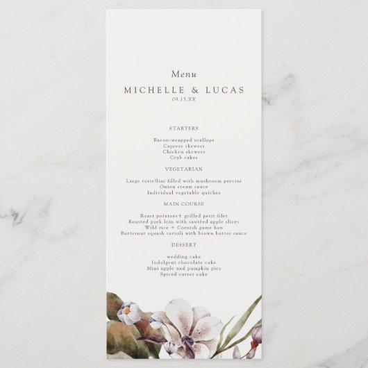 Elegant Fall Floral Wedding  Menu (Voorkant)