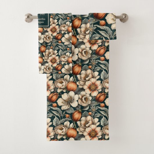 Elegant Fall Flowers Sage Copper Custom Bath Towel Bad Handdoek (Insitu)