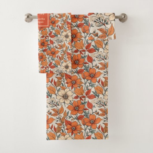 Elegant Fall Flowers Sage Copper Custom Bath Towel Bad Handdoek (Insitu)