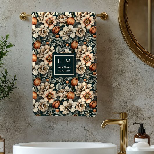 Elegant Fall Flowers Sage Copper Custom Bath Towel Bad Handdoek