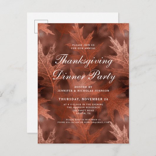 Elegant Fall laat Thanksgiving Dinner Party Uitnodiging Briefkaart (Voorkant / Achterkant)