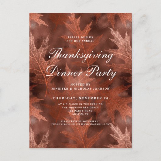 Elegant Fall laat Thanksgiving Dinner Party Uitnodiging Briefkaart (Voorkant)