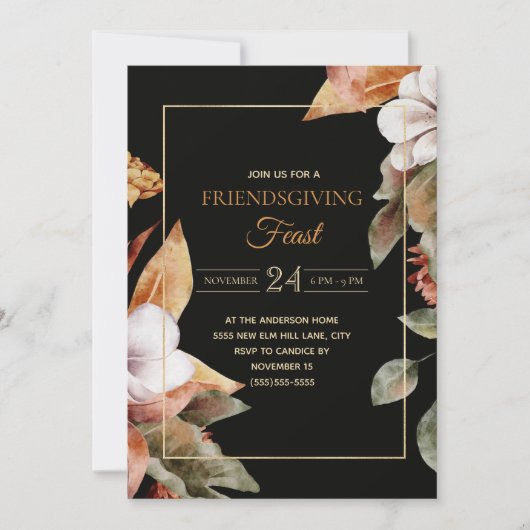 Elegant Fall laat zwarte vriendschappelijke feeste Kaart (Voorkant)