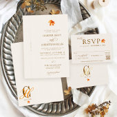 Elegant Fall Leaves Autumn Rustic Ribbon Wedding Kaart