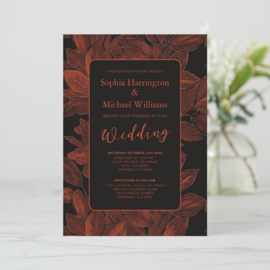 Elegant Fall Leaves Autumn Wedding Invite QR Code Kaart (Staand voorkant)