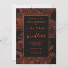 Elegant Fall Leaves Autumn Wedding Invite QR Code Kaart