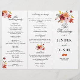 Elegant Fall Leaves Autumn Wedding Programme