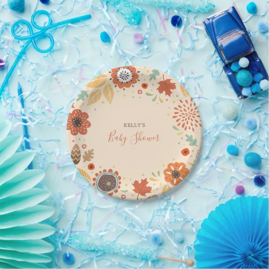 Elegant Fall Leaves Baby shower Papieren Bordje (Feest)