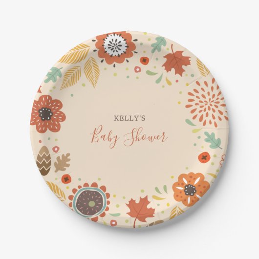 Elegant Fall Leaves Baby shower Papieren Bordje (Voorkant)