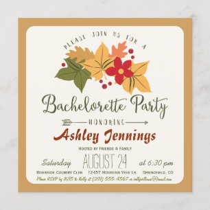 Elegant Fall Leaves & Berries Bachelorette Party Kaart