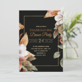 Elegant Fall Leaves Black Thanksgiving Dinner Kaart (Staand voorkant)