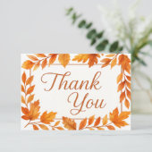 Elegant Fall Leaves & Copper Script Rustic Wedding Bedankkaart (Staand voorkant)