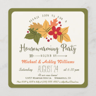 Elegant Fall Leaves, Floral Housewarming Party Kaart
