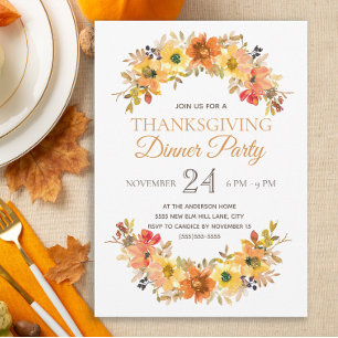 Elegant Fall Leaves Floral Thanksgiving Dinner Kaart