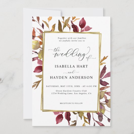 Elegant Fall Leaves Greenery Gold Foil Wedding Kaart (Voorkant)