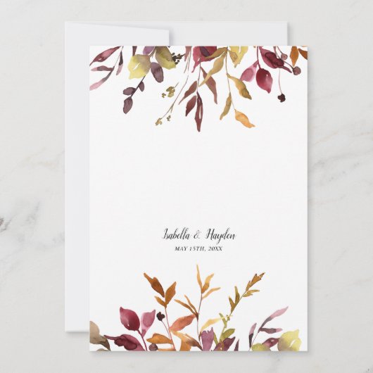 Elegant Fall Leaves Greenery Gold Foil Wedding Kaart (Achterkant)