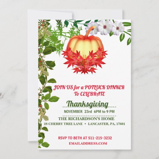 Elegant Fall Leaves Pumpkin Thanksgiving Dinner Kaart (Voorkant)