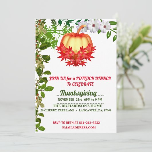 Elegant Fall Leaves Pumpkin Thanksgiving Dinner Kaart (Staand voorkant)