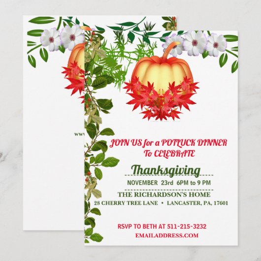 Elegant Fall Leaves Pumpkin Thanksgiving Dinner Kaart (Voorkant / Achterkant)