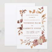 Elegant Fall Leaves Pumpkins Minimalist Weddenscha Kaart (Voorkant / Achterkant)