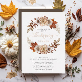 Elegant Fall Leaves Thanksgiving Dinner Folie Uitnodiging