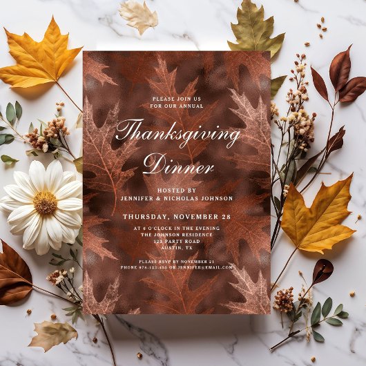 Elegant Fall Leaves Thanksgiving Dinner Kaart