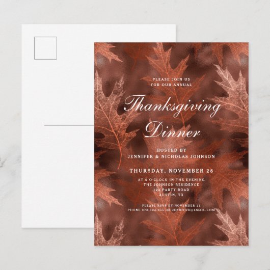 Elegant Fall Leaves Thanksgiving Dinner Uitnodiging Briefkaart (Voorkant / Achterkant)