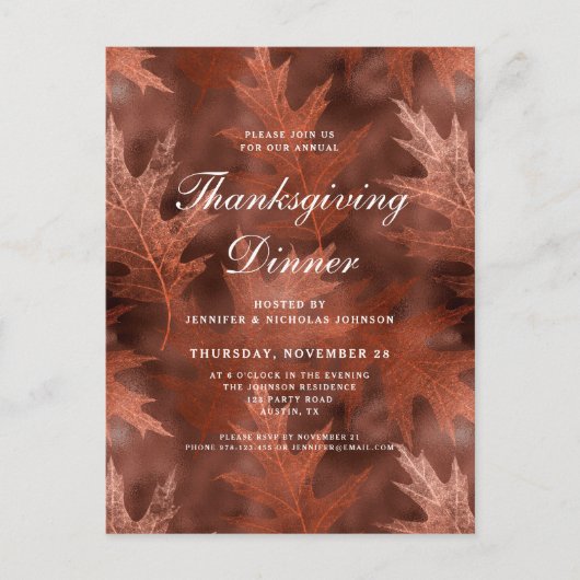 Elegant Fall Leaves Thanksgiving Dinner Uitnodiging Briefkaart (Voorkant)